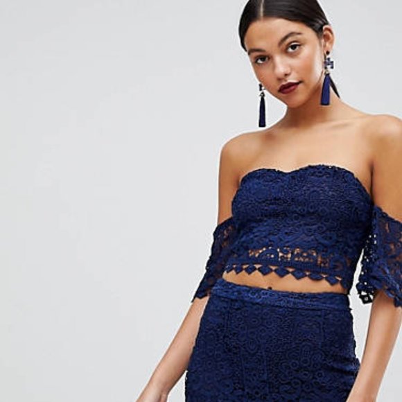 ASOS Tops - 💫HP💫 ASOS Off Shoulder Crochet Blue Crop Top